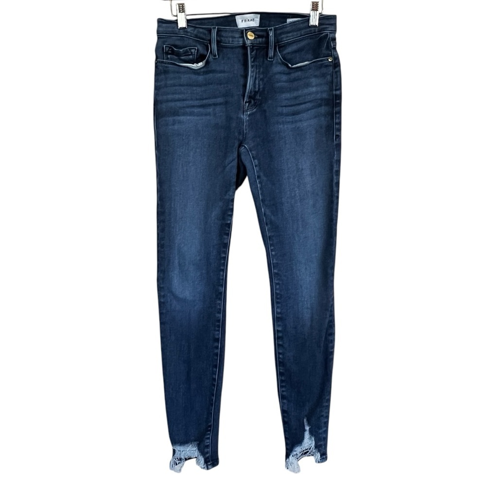 Frame Le Skinny de Jeanne Size 28 Skinny Jean Raw Hem Medium Blue Jean